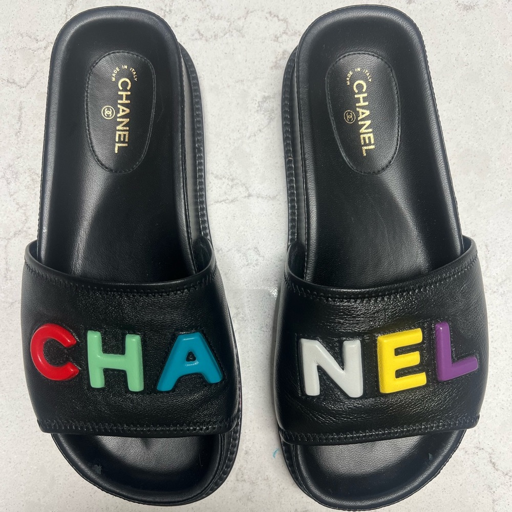 CHANEL lambskin slides